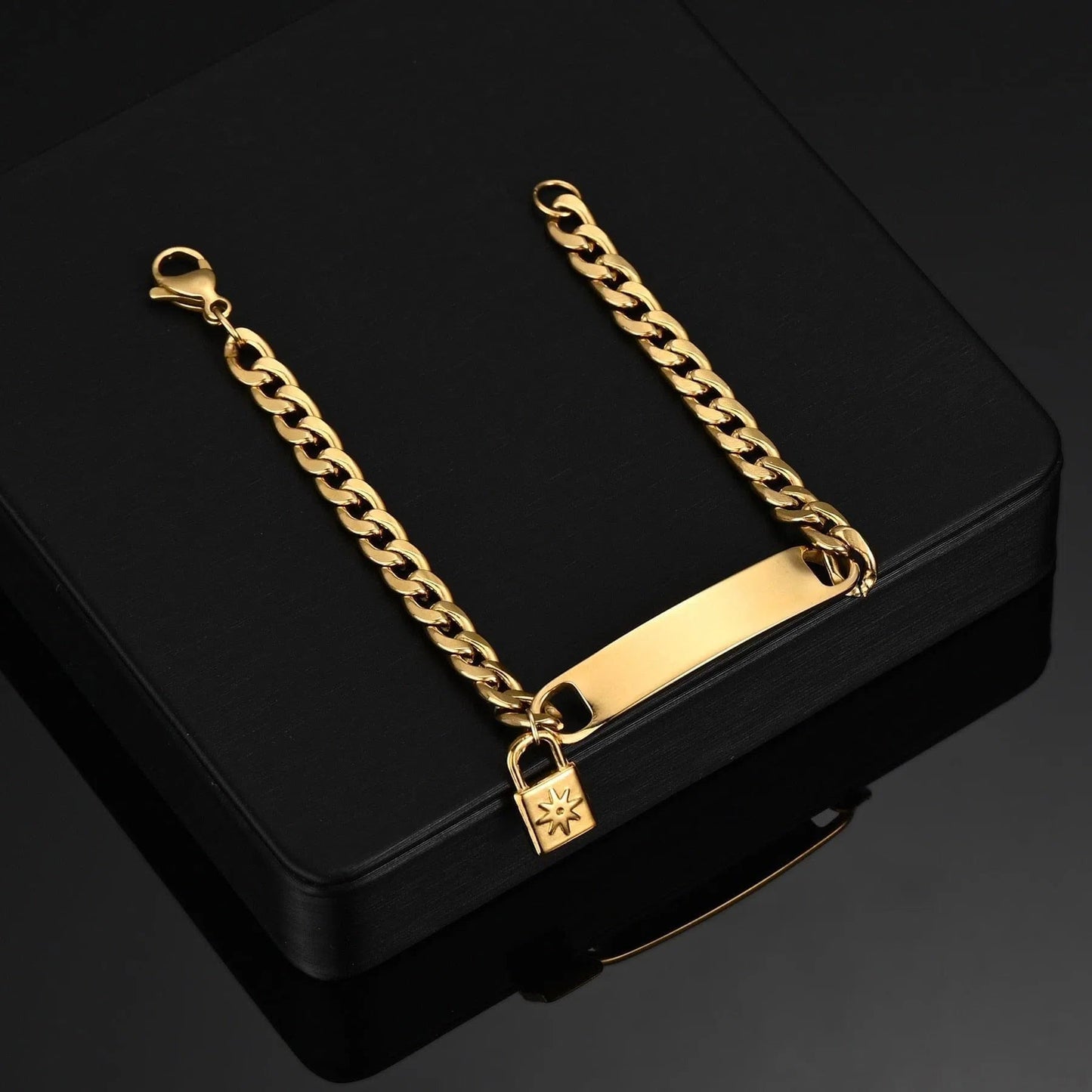Bracelet Personnalisé Homme Luxe Chaîne Cubaine Ajustable Avec Nom Brodé - Bijoux De Lune