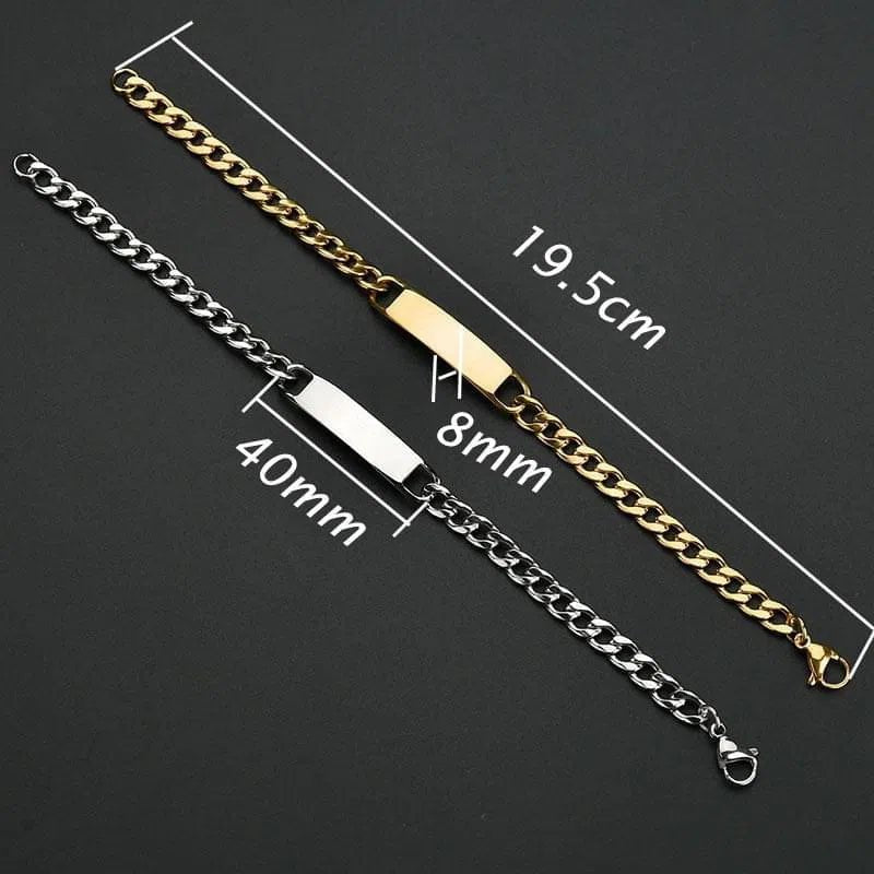 Bracelet Personnalisé Homme Luxe Chaîne Cubaine Ajustable Avec Nom Brodé - Bijoux De Lune