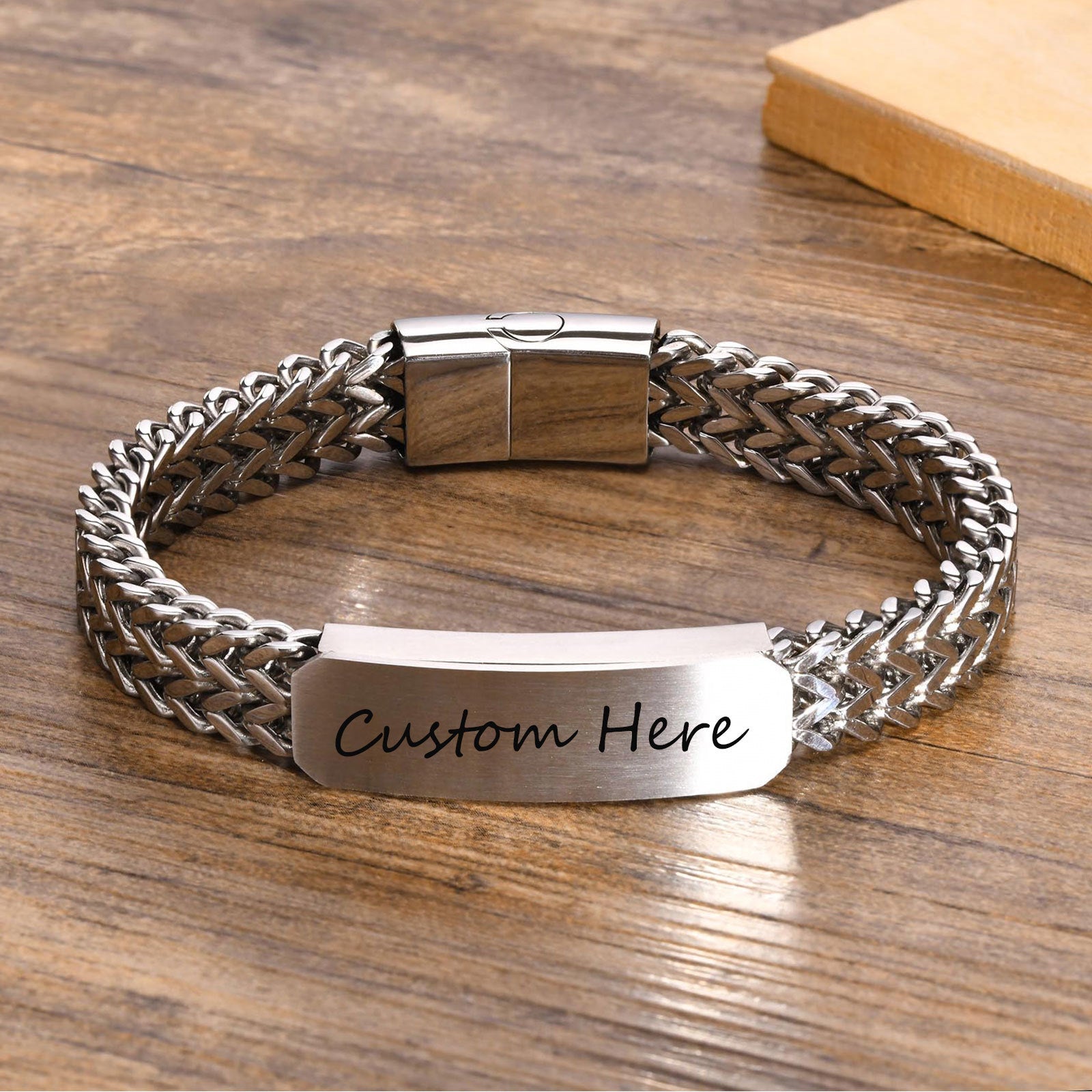 Bracelet Personnalisé Pour Hommes En Acier à Double Couche De Chaîne à Mailles Cubaines - Bijoux De Lune
