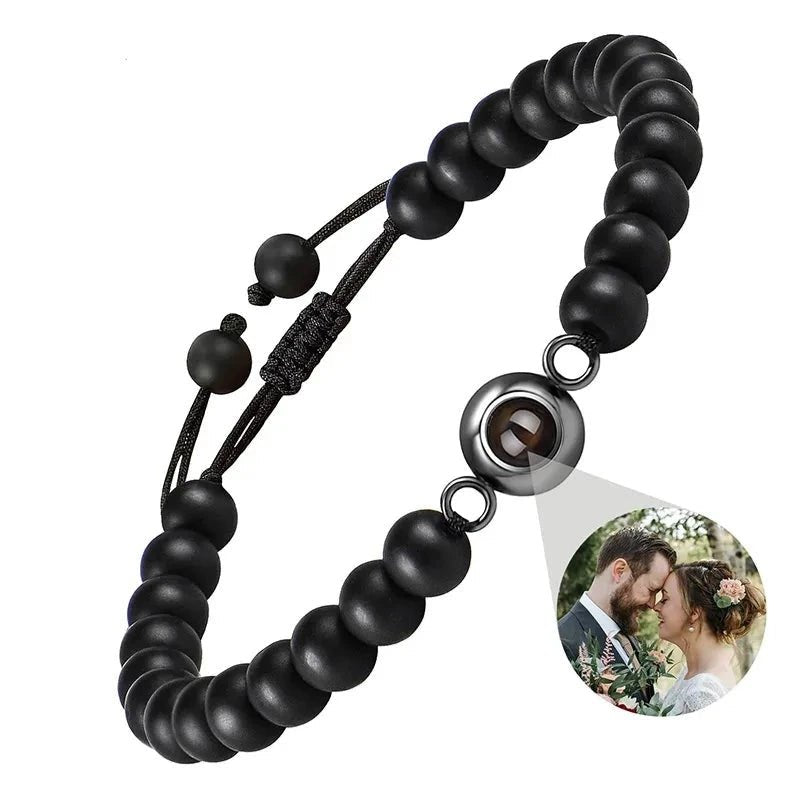 Bracelet Photo Personnalisé Homme En Perles - Bijoux De Lune