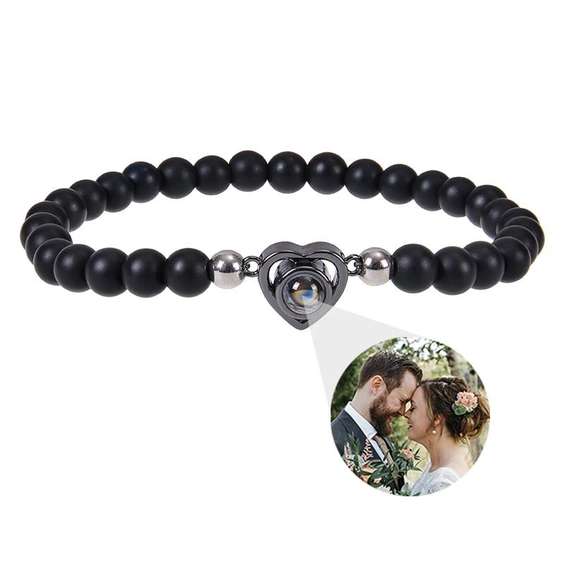 Bracelet Photo Personnalisé Homme En Perles - Bijoux De Lune