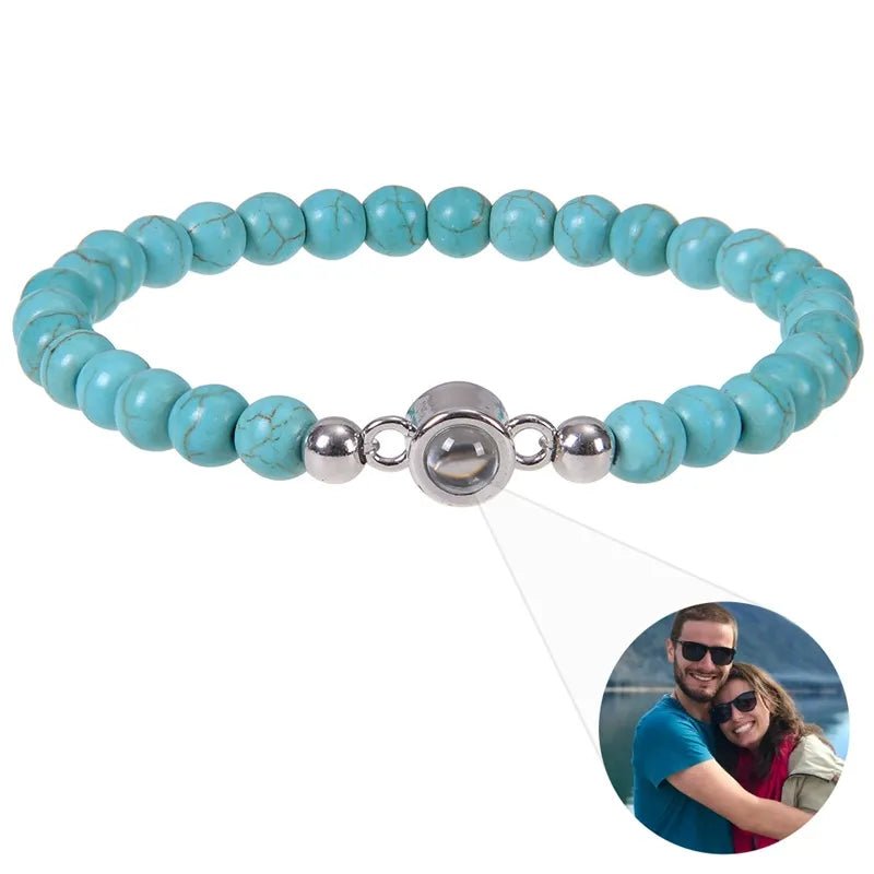 Bracelet Photo Personnalisé Homme En Perles En Oeil De Tigre - Bijoux De Lune