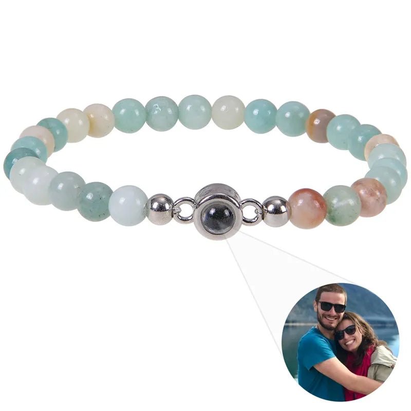 Bracelet Photo Personnalisé Homme En Perles En Oeil De Tigre - Bijoux De Lune