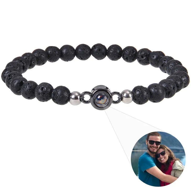 Bracelet Photo Personnalisé Homme En Perles En Oeil De Tigre - Bijoux De Lune
