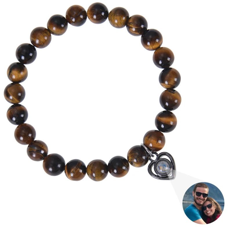 Bracelet Photo Personnalisé Homme En Perles En Oeil De Tigre - Bijoux De Lune