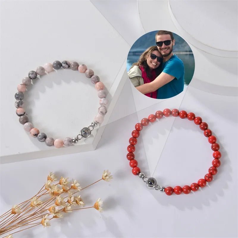 Bracelet Photo Personnalisé Homme En Perles En Oeil De Tigre - Bijoux De Lune