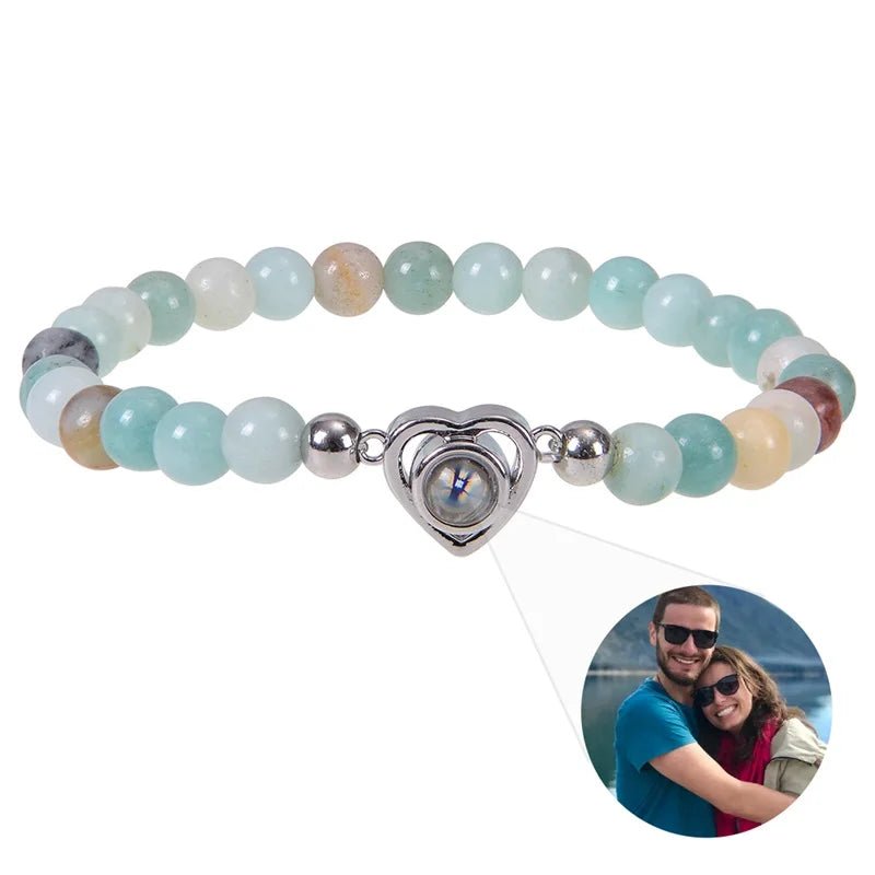 Bracelet Photo Personnalisé Homme En Perles En Oeil De Tigre - Bijoux De Lune