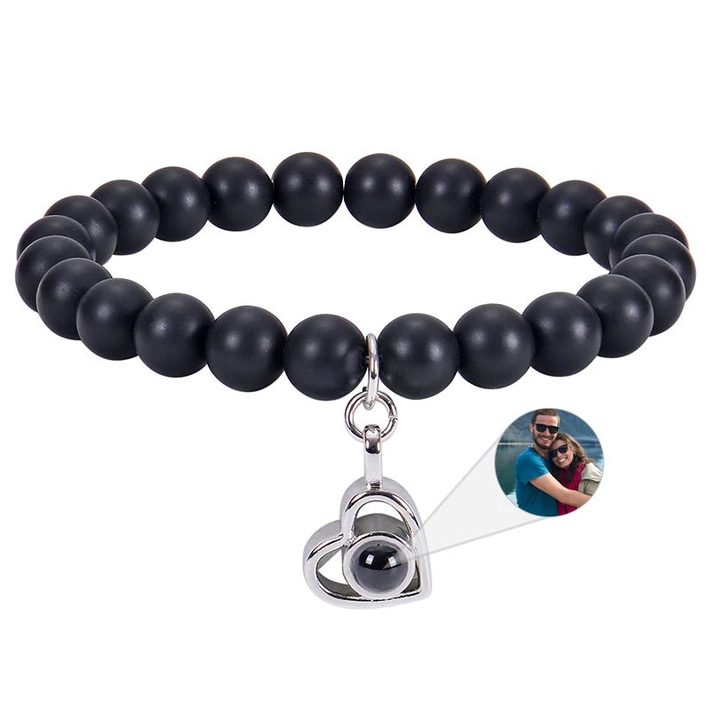 Bracelet Photo Personnalisé Homme En Perles En Oeil De Tigre - Bijoux De Lune