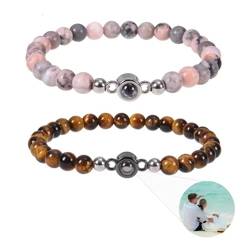 Bracelet Photo Personnalisé Homme En Perles En Oeil De Tigre - Bijoux De Lune