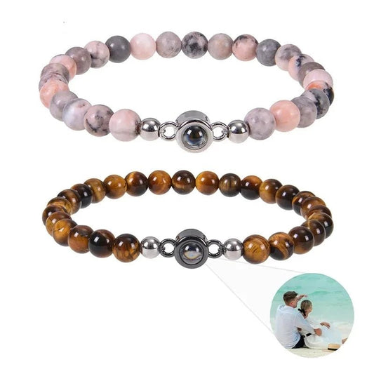 Bracelet Photo Personnalisé Homme En Perles En Oeil De Tigre - Bijoux De Lune