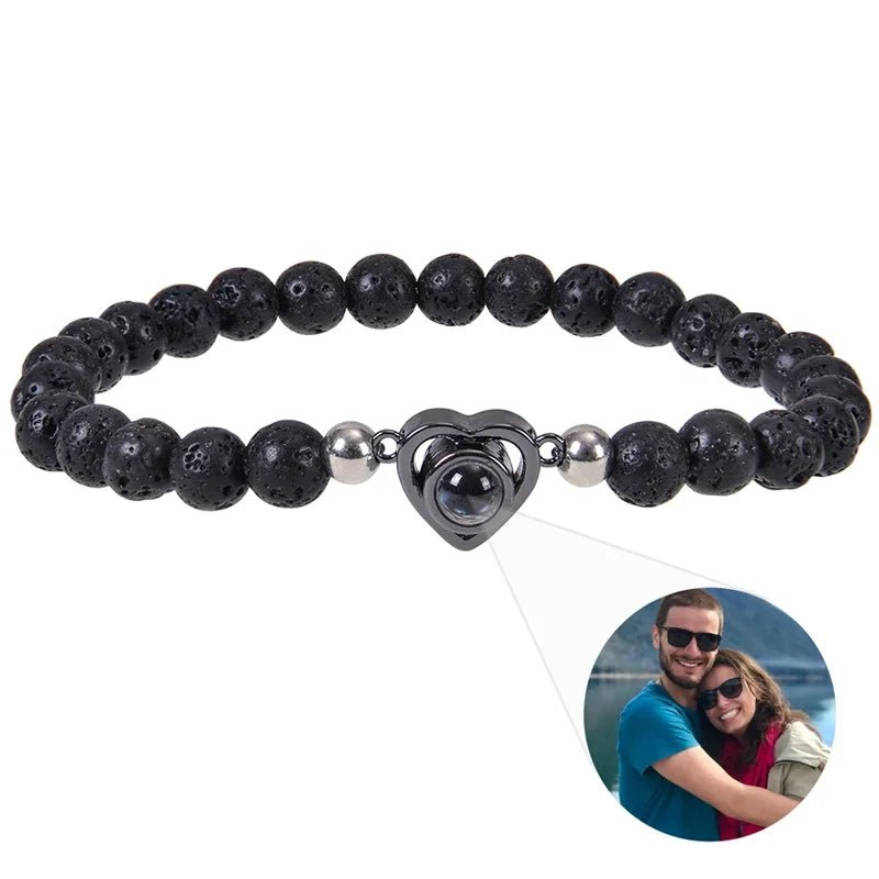 Bracelet Photo Personnalisé Homme En Perles En Oeil De Tigre - Bijoux De Lune