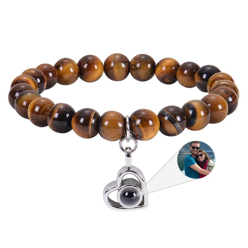 Bracelet Photo Personnalisé Homme En Perles En Oeil De Tigre - Bijoux De Lune