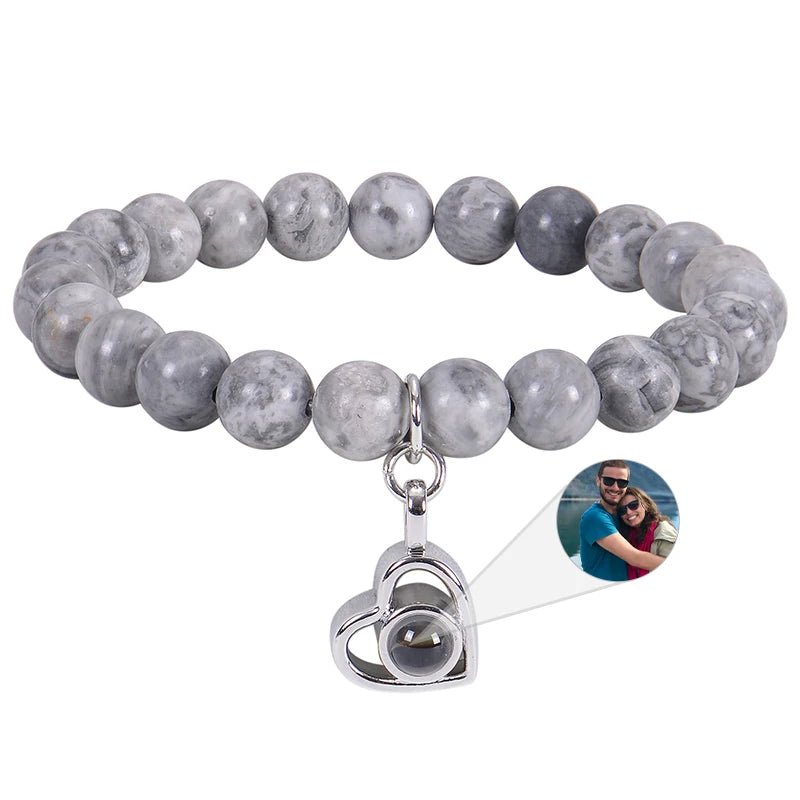 Bracelet Photo Personnalisé Homme En Perles En Oeil De Tigre - Bijoux De Lune