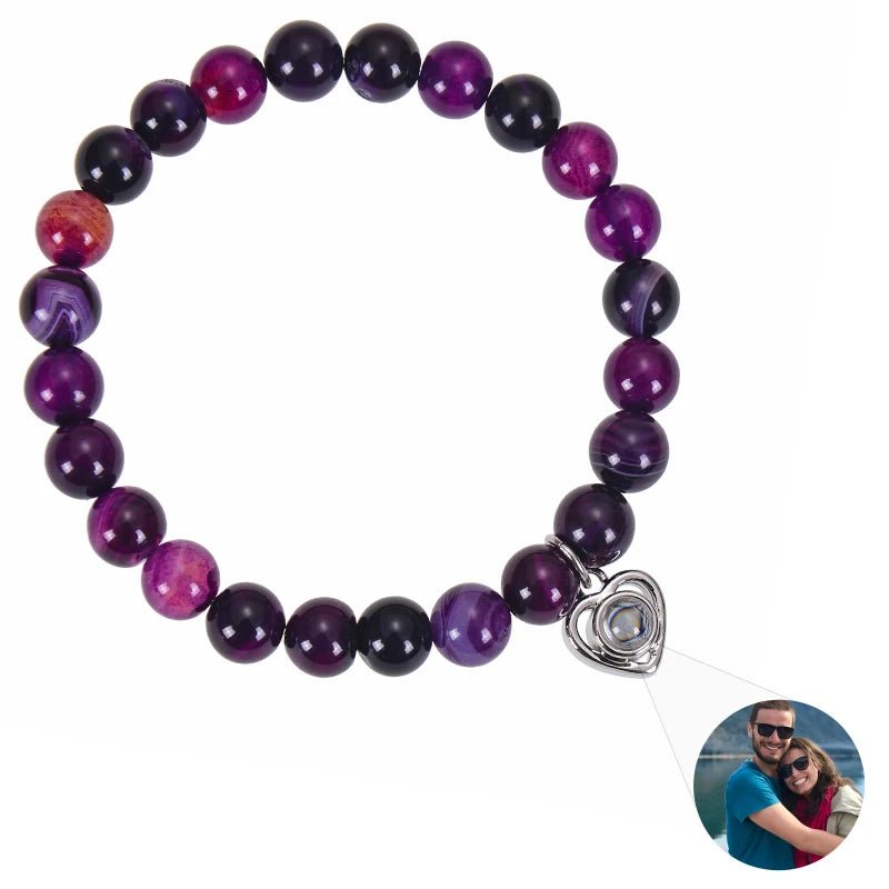Bracelet Photo Personnalisé Homme En Perles En Oeil De Tigre - Bijoux De Lune