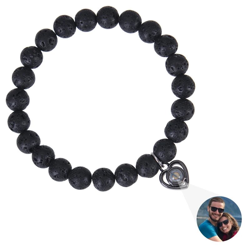 Bracelet Photo Personnalisé Homme En Perles En Oeil De Tigre - Bijoux De Lune