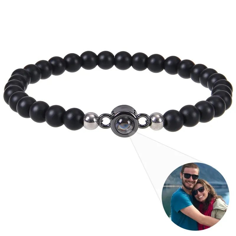 Bracelet Photo Personnalisé Homme En Perles En Oeil De Tigre - Bijoux De Lune