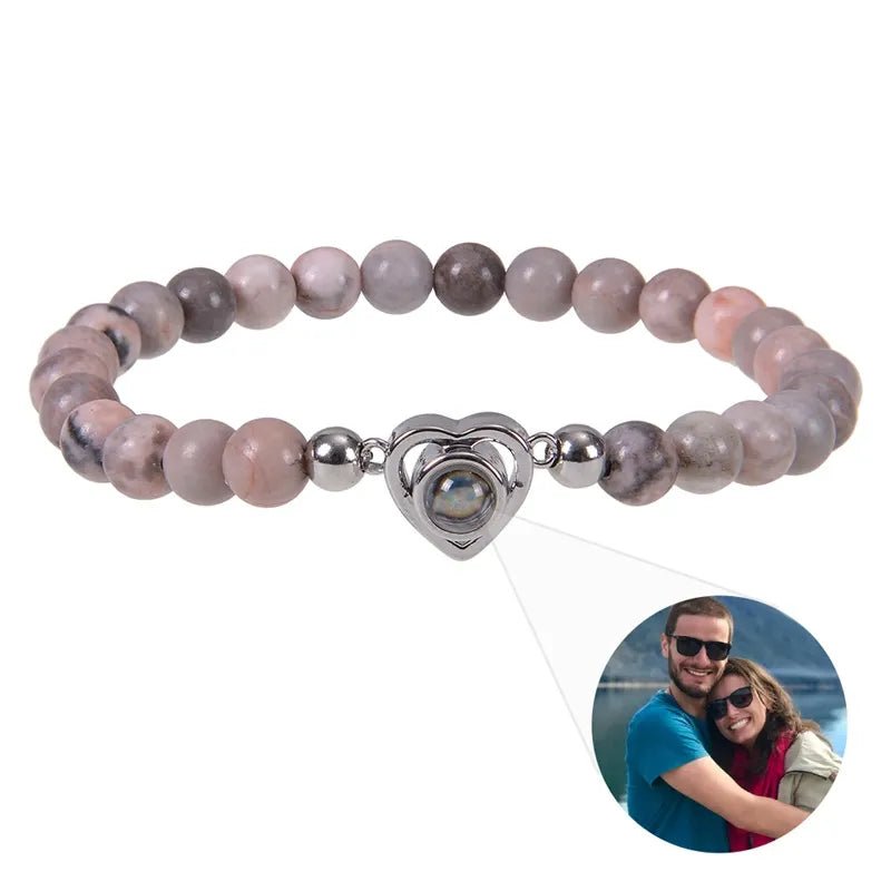 Bracelet Photo Personnalisé Homme En Perles En Oeil De Tigre - Bijoux De Lune