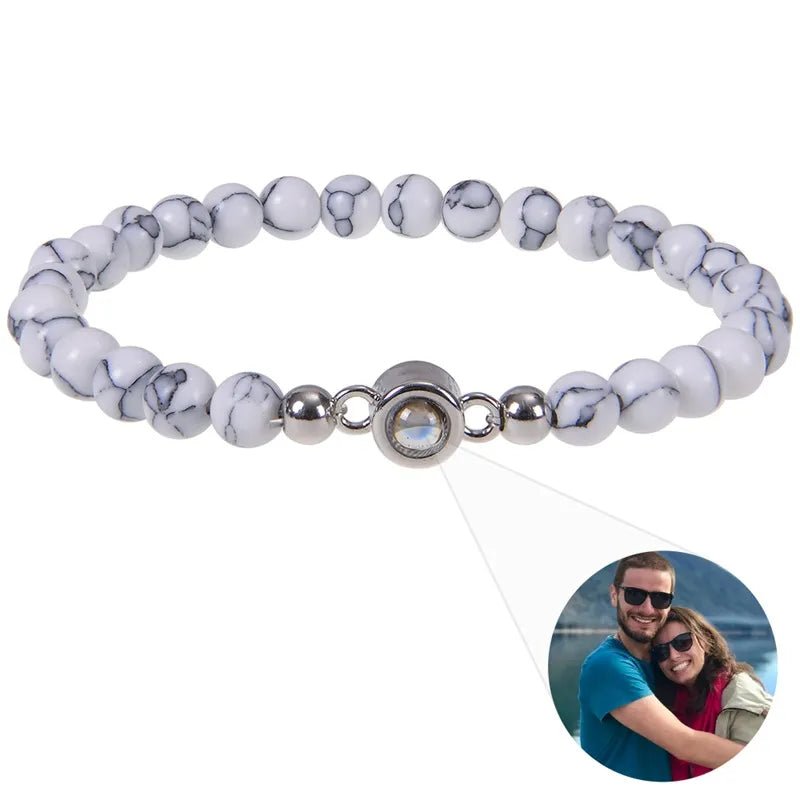 Bracelet Photo Personnalisé Homme En Perles En Oeil De Tigre - Bijoux De Lune
