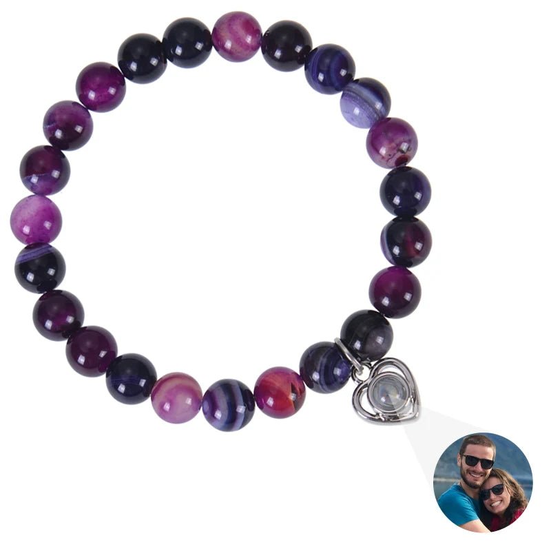 Bracelet Photo Personnalisé Homme En Perles En Oeil De Tigre - Bijoux De Lune
