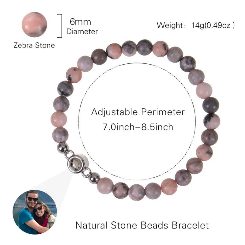 Bracelet Photo Personnalisé Homme En Perles En Oeil De Tigre - Bijoux De Lune