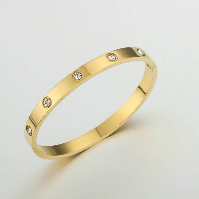 Bracelet Pour Femmes En Acier Inoxydable De Couleur Or Et Argent Avec Ornement En Zircon Cubique - Bijoux De Lune
