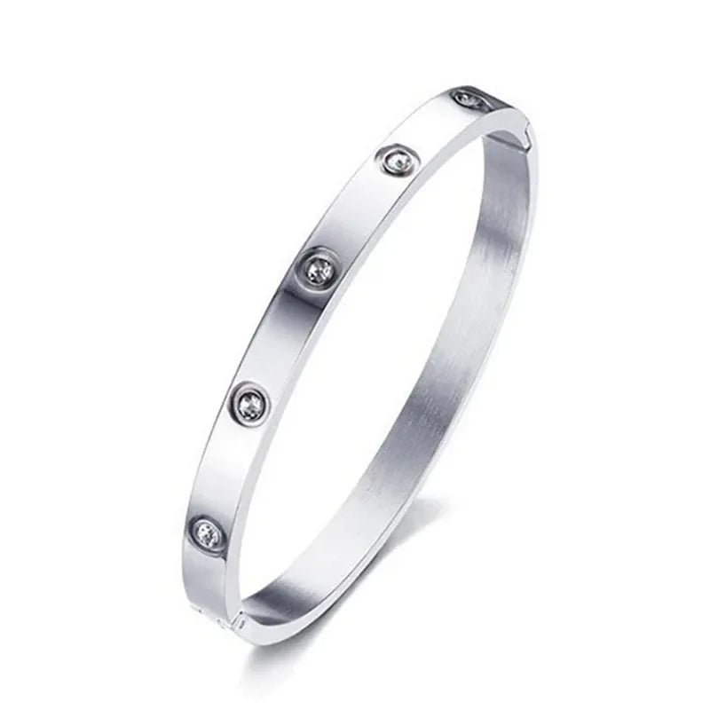 Bracelet Pour Femmes En Acier Inoxydable De Couleur Or Et Argent Avec Ornement En Zircon Cubique - Bijoux De Lune