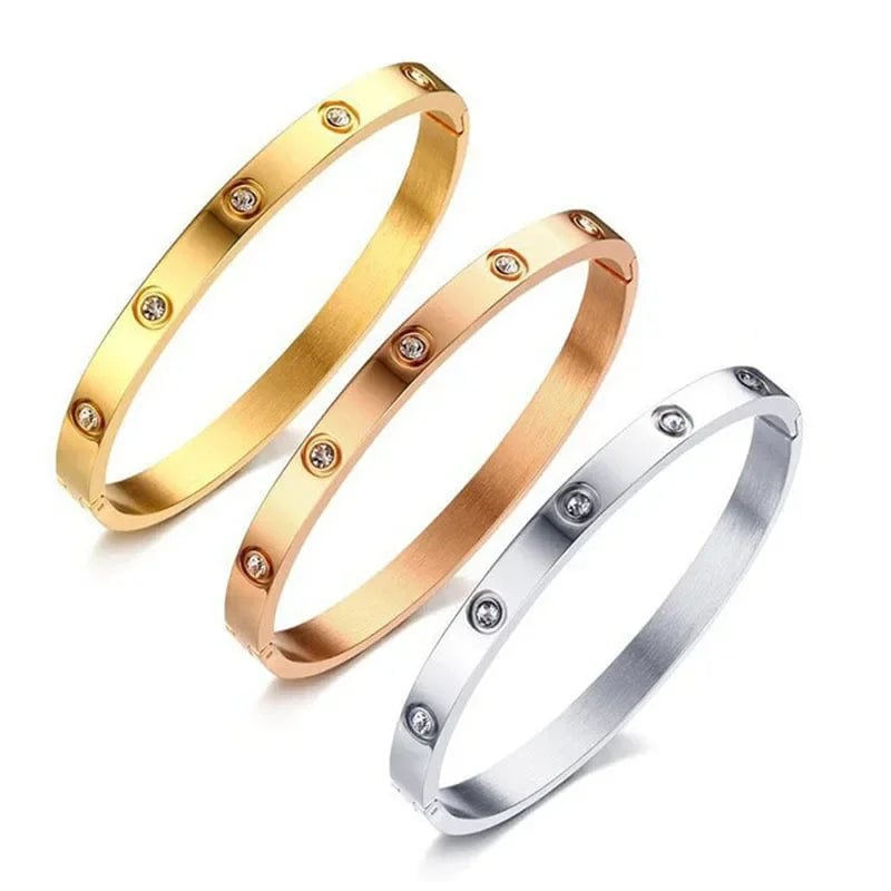 Bracelet Pour Femmes En Acier Inoxydable De Couleur Or Et Argent Avec Ornement En Zircon Cubique - Bijoux De Lune