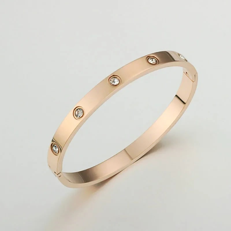 Bracelet Pour Femmes En Acier Inoxydable De Couleur Or Et Argent Avec Ornement En Zircon Cubique - Bijoux De Lune