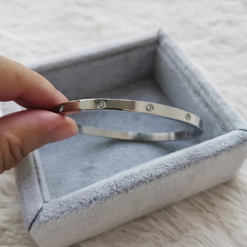 Bracelet Pour Femmes En Acier Inoxydable De Couleur Or Et Argent Avec Ornement En Zircon Cubique - Bijoux De Lune