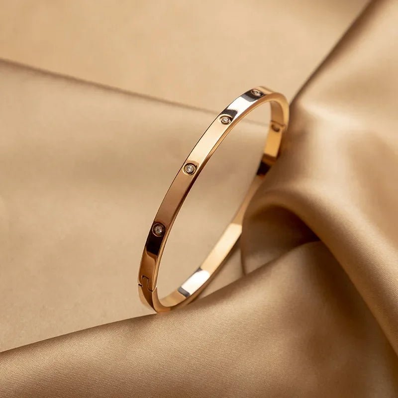 Bracelet Pour Femmes En Acier Inoxydable De Couleur Or Et Argent Avec Ornement En Zircon Cubique - Bijoux De Lune