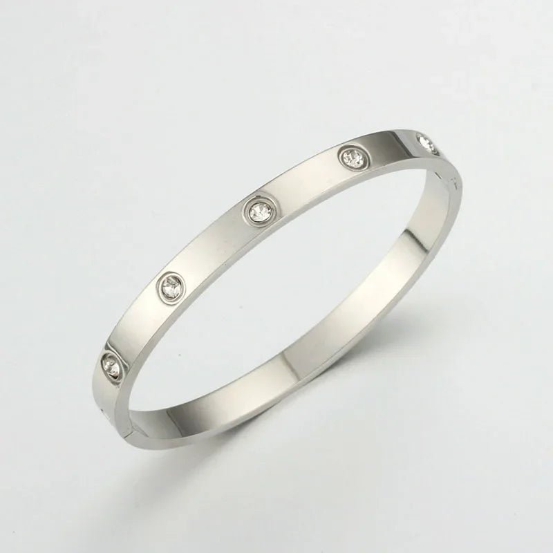 Bracelet Pour Femmes En Acier Inoxydable De Couleur Or Et Argent Avec Ornement En Zircon Cubique - Bijoux De Lune