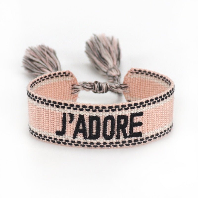 Bracelet Réglable Enveloppant Pour Femme Avec Pompons Et Lettres Brodées Pour Amies - Bijoux De Lune