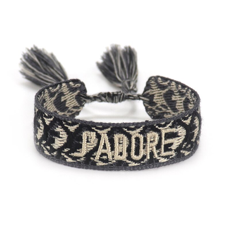 Bracelet Réglable Enveloppant Pour Femme Avec Pompons Et Lettres Brodées Pour Amies - Bijoux De Lune