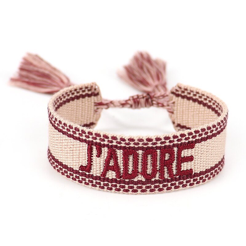 Bracelet Réglable Enveloppant Pour Femme Avec Pompons Et Lettres Brodées Pour Amies - Bijoux De Lune
