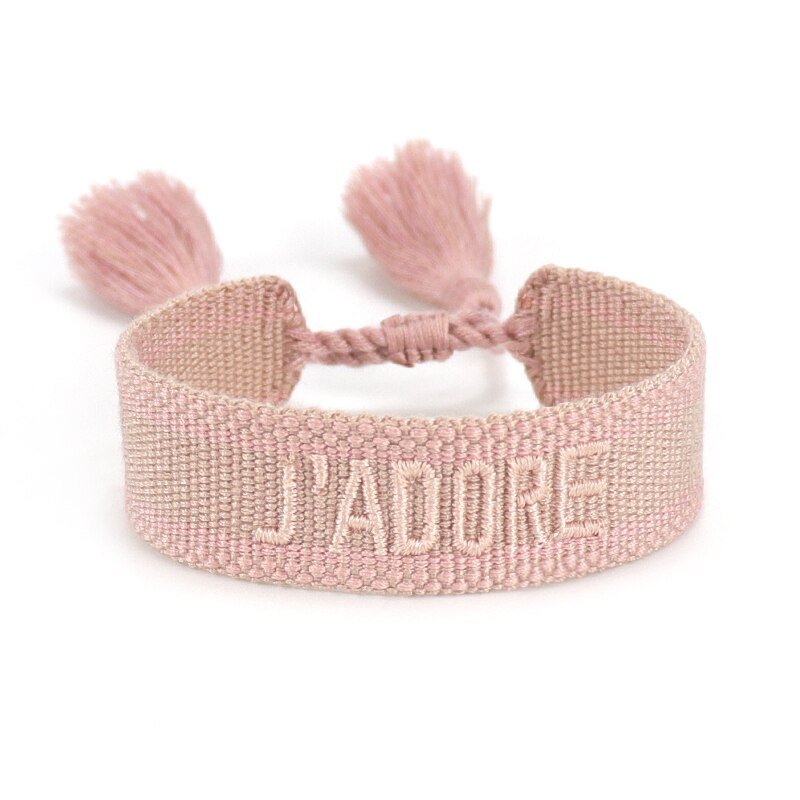 Bracelet Réglable Enveloppant Pour Femme Avec Pompons Et Lettres Brodées Pour Amies - Bijoux De Lune