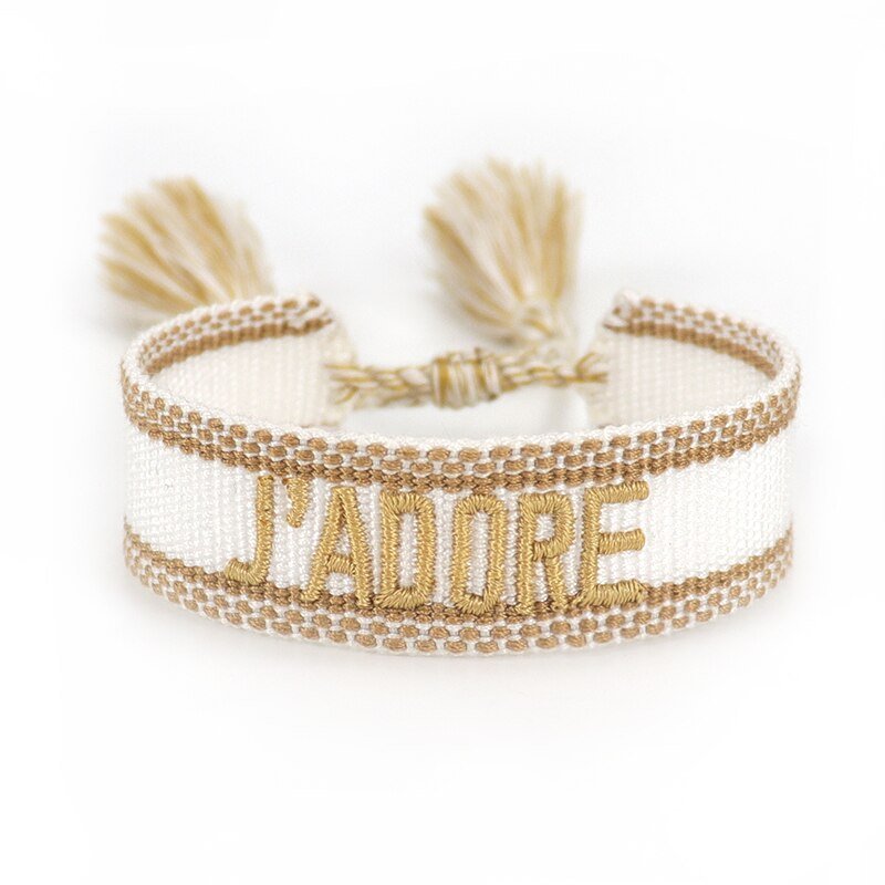 Bracelet Réglable Enveloppant Pour Femme Avec Pompons Et Lettres Brodées Pour Amies - Bijoux De Lune