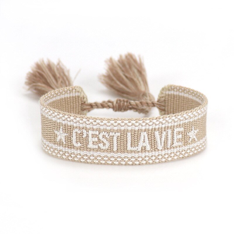 Bracelet Réglable Enveloppant Pour Femme Avec Pompons Et Lettres Brodées Pour Amies - Bijoux De Lune
