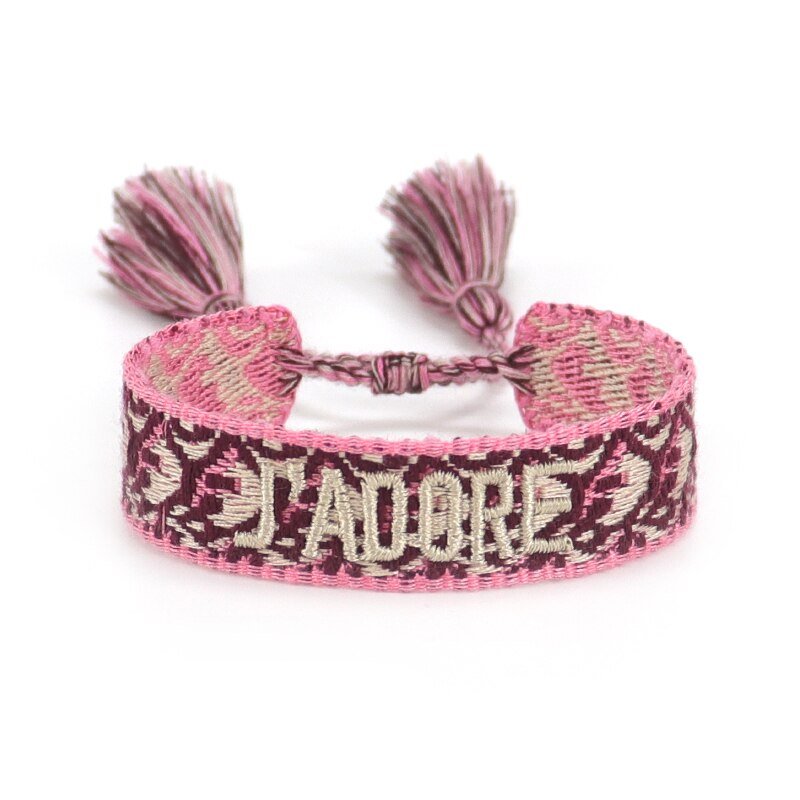 Bracelet Réglable Enveloppant Pour Femme Avec Pompons Et Lettres Brodées Pour Amies - Bijoux De Lune