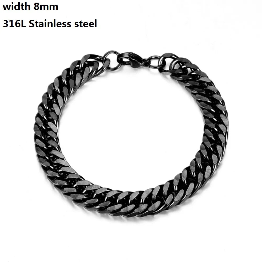 Bracelet Vintage à Chaîne Cubaine En Acier Inoxydable 316L Pour Hommes Et Femmes - Bijoux De Lune