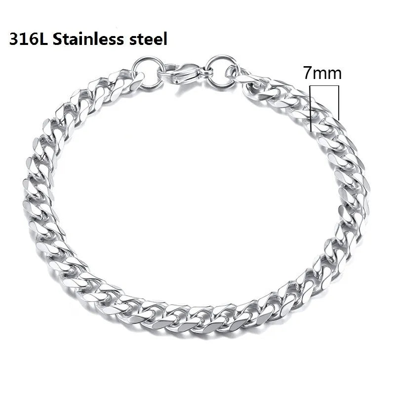 Bracelet Vintage à Chaîne Cubaine En Acier Inoxydable 316L Pour Hommes Et Femmes - Bijoux De Lune