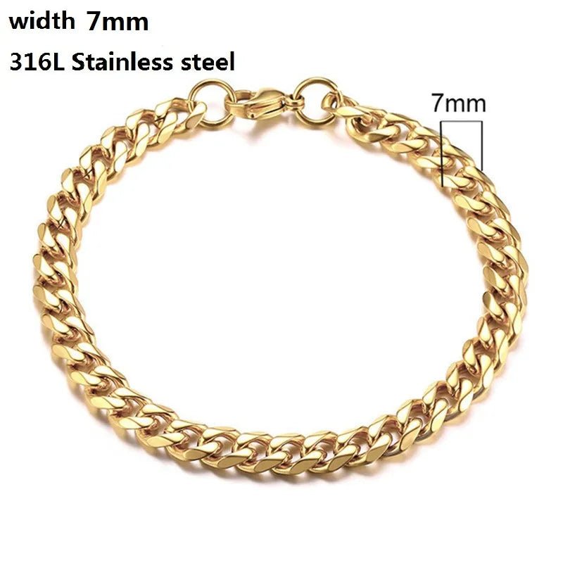 Bracelet Vintage à Chaîne Cubaine En Acier Inoxydable 316L Pour Hommes Et Femmes - Bijoux De Lune