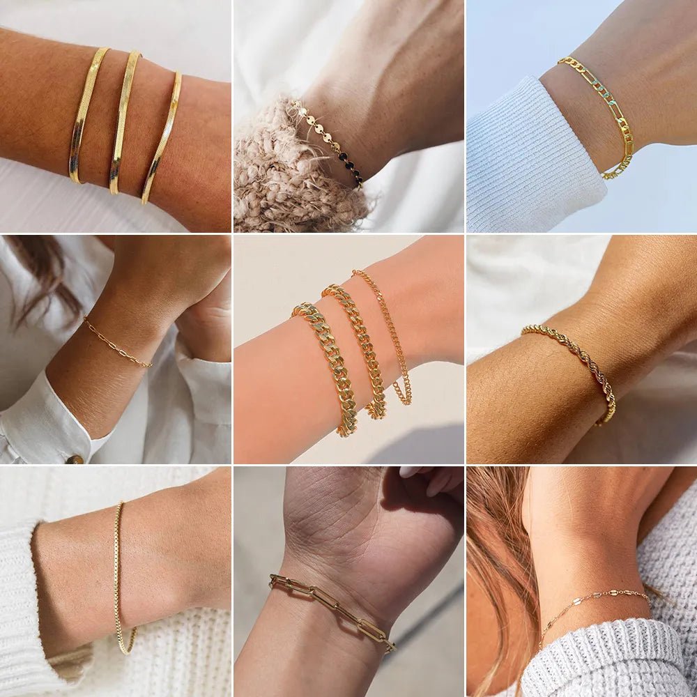 Bracelets En Acier Inoxydable Pour Femmes Chaîne Cubaine En Serpent Or, Argent, Or Rose - Bijoux De Lune