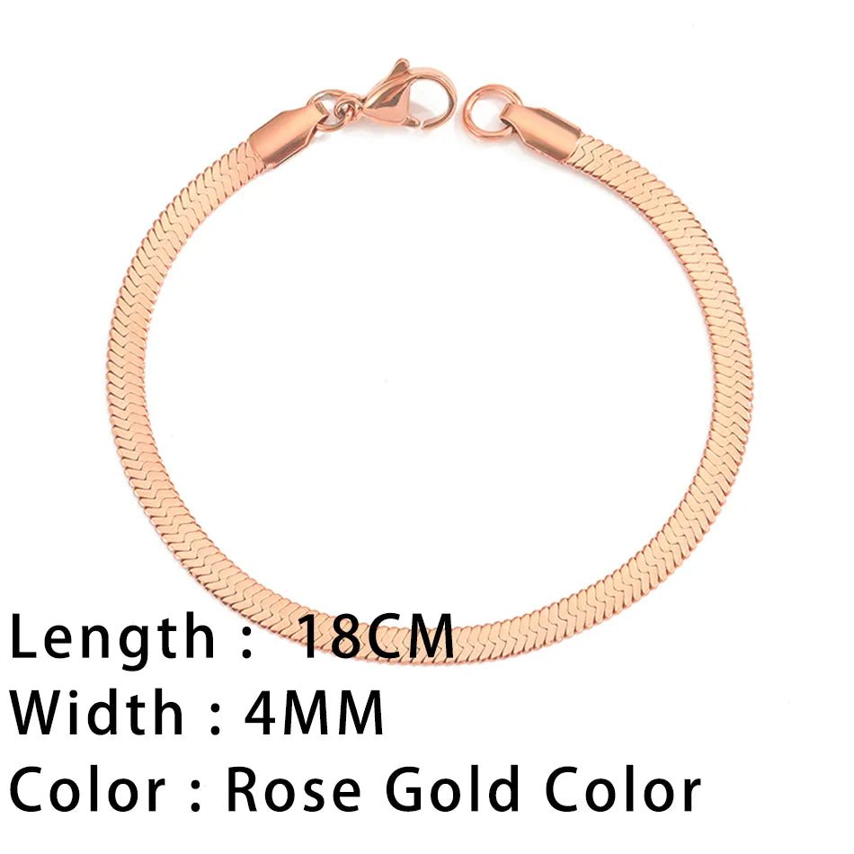 Bracelets En Acier Inoxydable Pour Femmes Chaîne Cubaine En Serpent Or, Argent, Or Rose - Bijoux De Lune