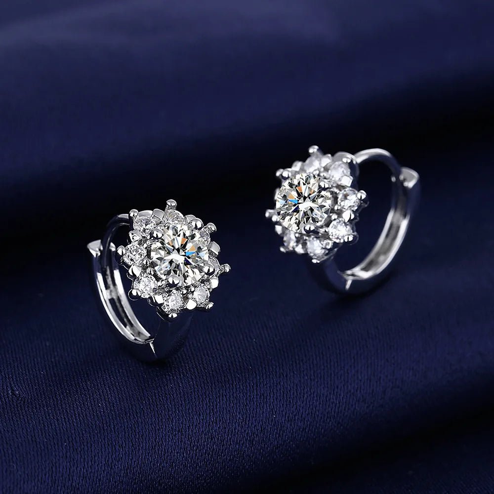 Creole Argent Boucles D'oreilles En Avec Petits Cristaux de Zircon Avec Motifs De Fleurs - Bijoux De Lune