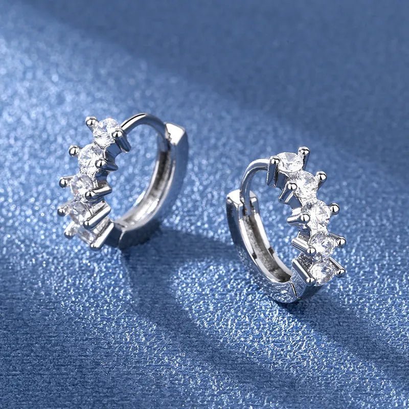 Creole Argent Boucles D'oreilles En Avec Petits Cristaux de Zircon Avec Motifs De Fleurs - Bijoux De Lune