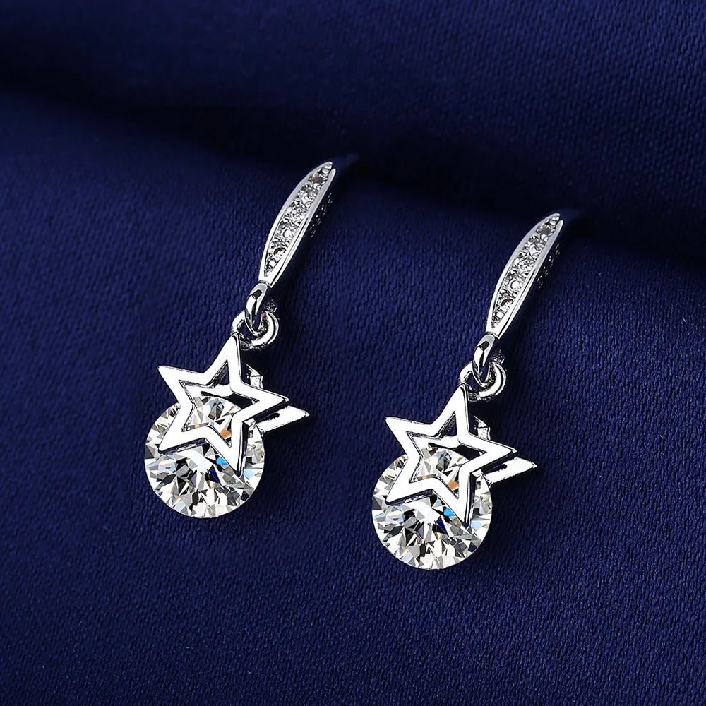 Creole Argent Boucles D'oreilles En Avec Petits Cristaux de Zircon Avec Motifs De Fleurs - Bijoux De Lune