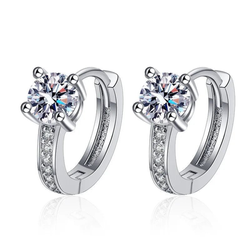 Creole Argent Boucles D'oreilles En Avec Petits Cristaux de Zircon Avec Motifs De Fleurs - Bijoux De Lune