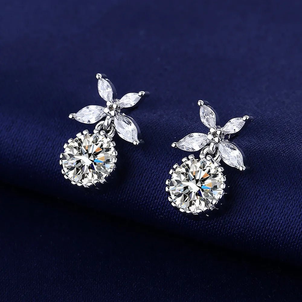 Creole Argent Boucles D'oreilles En Avec Petits Cristaux de Zircon Avec Motifs De Fleurs - Bijoux De Lune