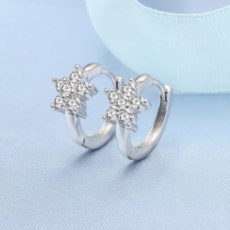Creole Argent Boucles D'oreilles En Avec Petits Cristaux de Zircon Avec Motifs De Fleurs - Bijoux De Lune