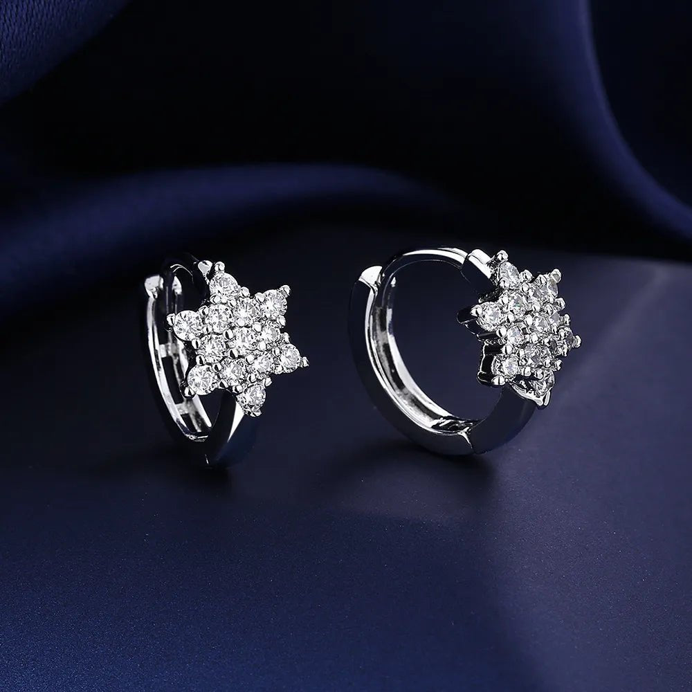 Creole Argent Boucles D'oreilles En Avec Petits Cristaux de Zircon Avec Motifs De Fleurs - Bijoux De Lune